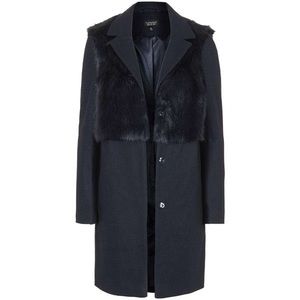 Women's Black Faux Fur Trim Coat